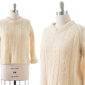 Vintage 1970s 1980s Sweater | 70s 80s Cable Knit Wool Cream Pullover Fisherman Sweater (large/x-large)