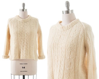 pull vintage des années 1970 des années 1980 | 70s 80s Cable Knit Wool Cream Pull Fisherman Sweater (large/x-large)