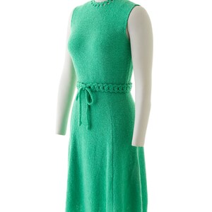 Vintage 1970s Sweater Dress 70s ST JOHN KNITS Knit Wool Jade Kelly Green Belted Sleeveless Day Dress small image 3