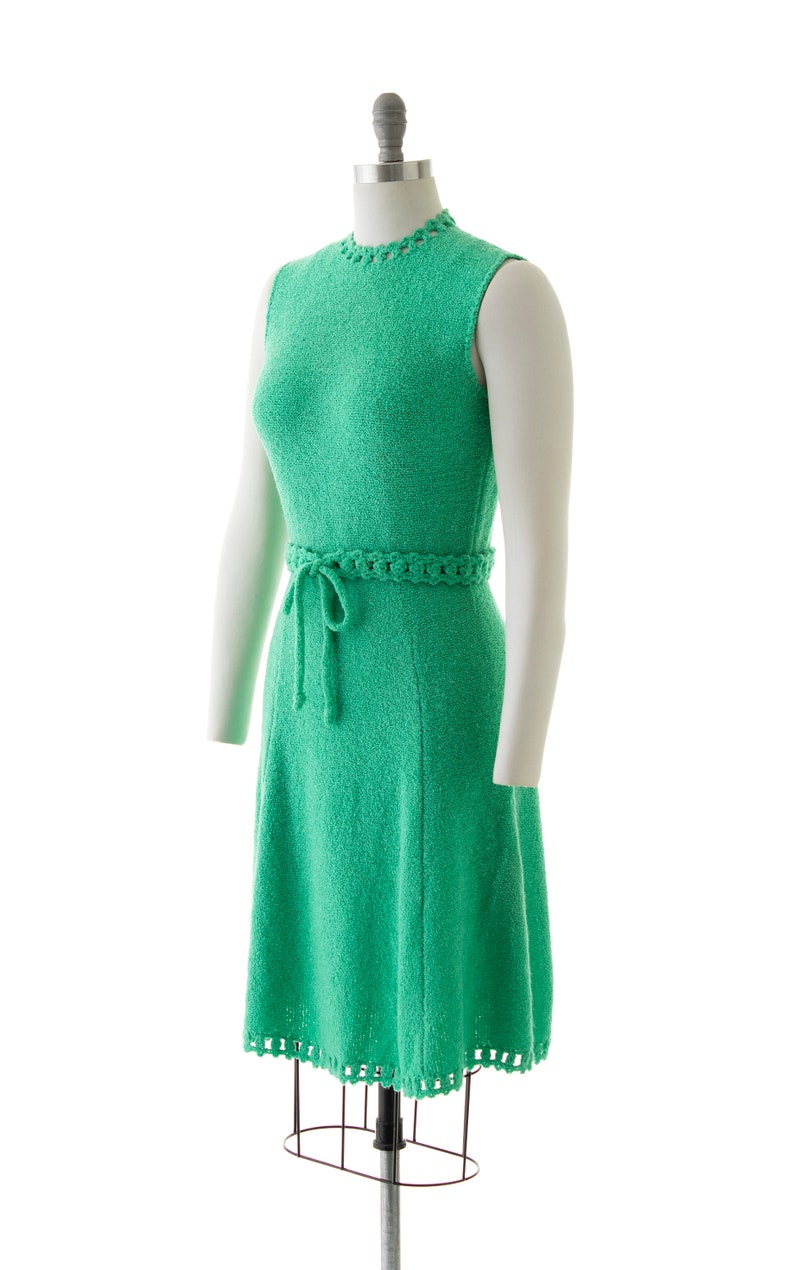Vintage 1970s Sweater Dress 70s ST JOHN KNITS Knit Wool Jade Kelly Green Belted Sleeveless Day Dress small image 3