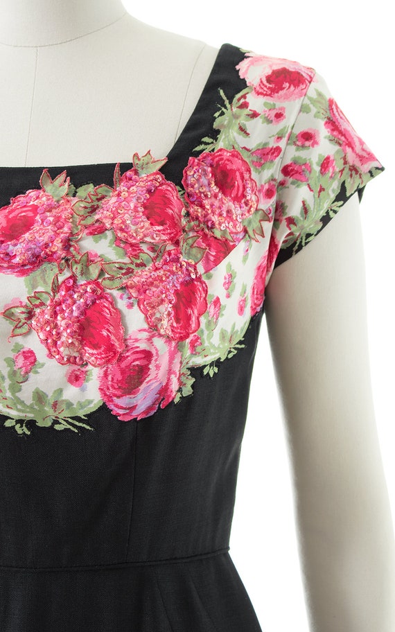Vintage 1950s Dress | 50s PEGGY HUNT Silk Pink Ro… - image 6