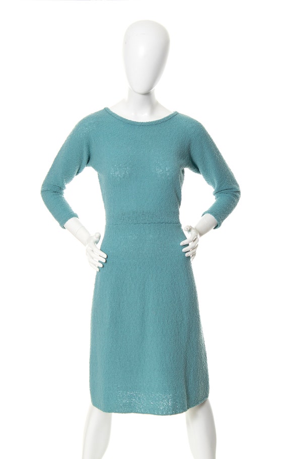 Vintage 1950s Dress | 50s Bouclé Knit Wool Light … - image 2