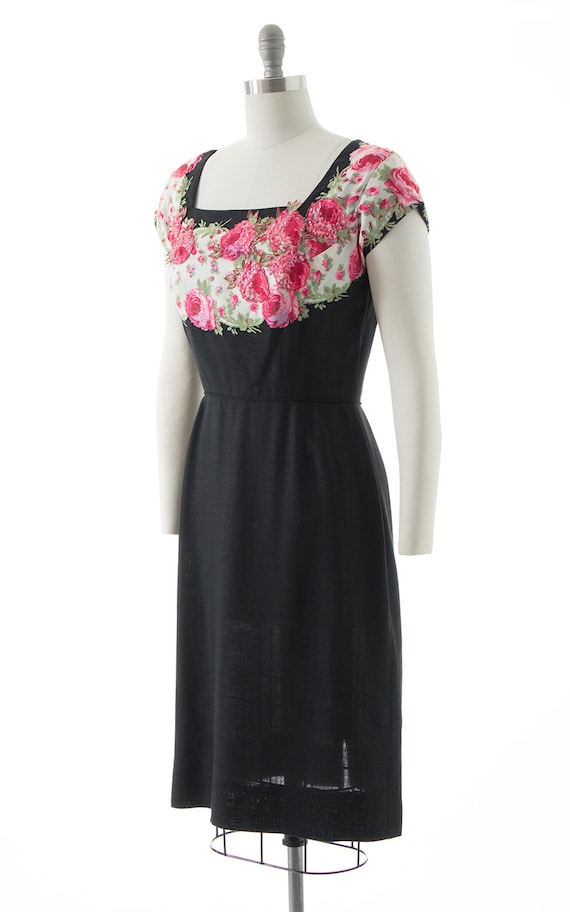 Vintage 1950s Dress | 50s PEGGY HUNT Silk Pink Ro… - image 3