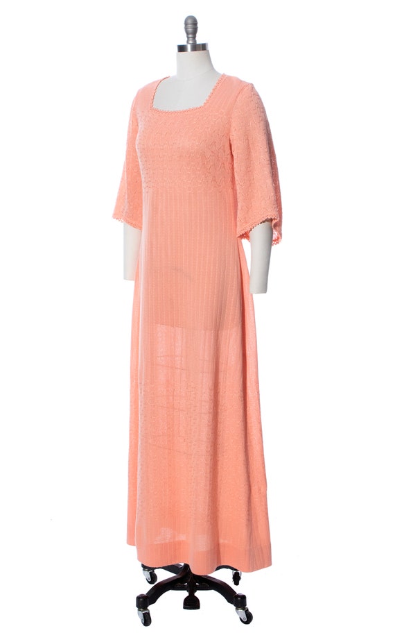 Vintage 1970s Knit Maxi Dress | 70s Peach Pink Kn… - image 3