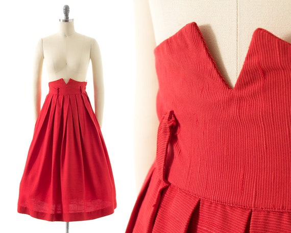 Vintage 1940s Skirt | 40s Lipstick Red Cotton Ext… - image 1