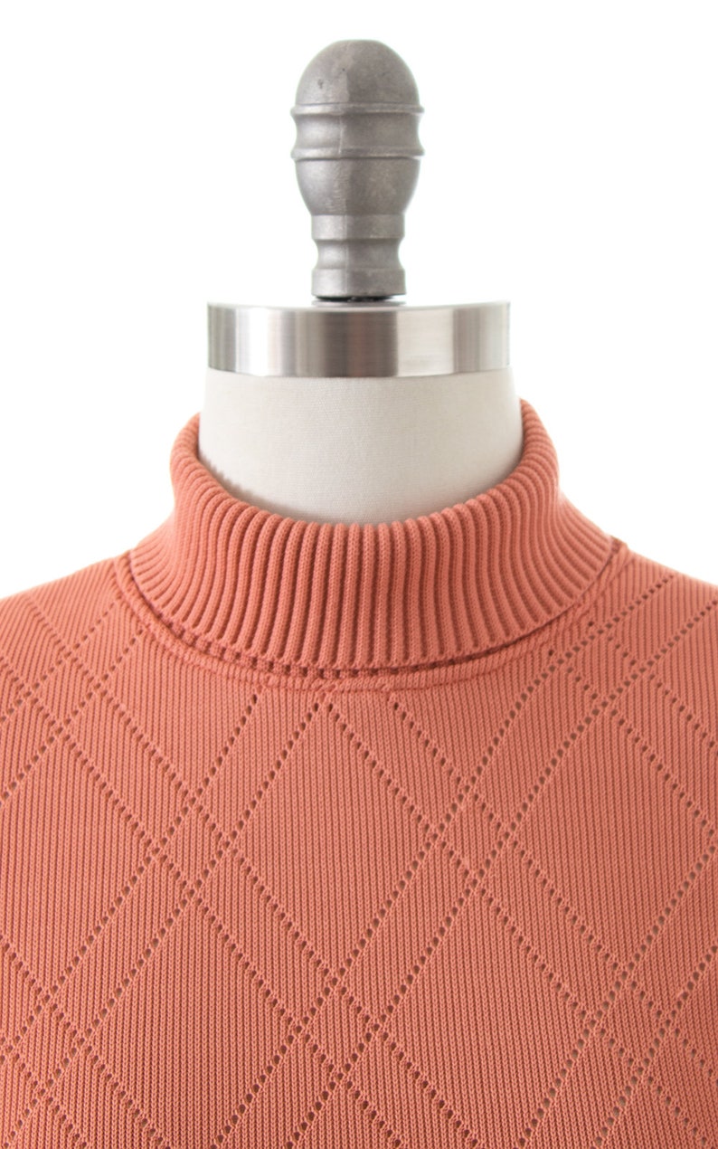 75 DRESS SALE /// Vintage 1970s Sweater Dress 70s Peach Pink Knit Acrylic Turtleneck Long Sleeve Dress xs/small/medium image 6