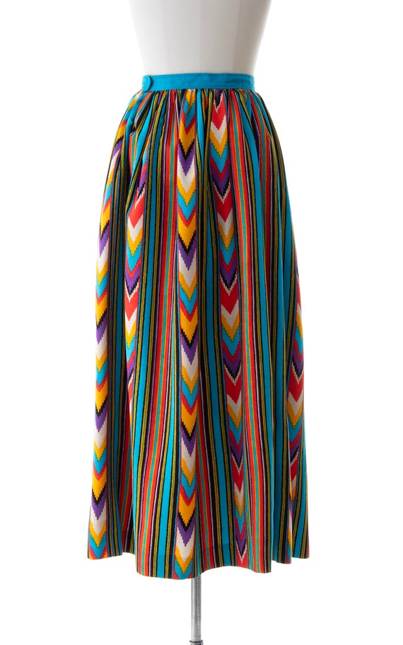 Vintage 1970s Maxi Skirt | 70s Ikat Striped Rayon… - image 4