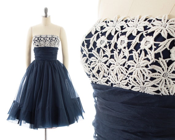 Vintage 1950s Party Dress | 50s EMMA DOMB Lace Or… - image 1