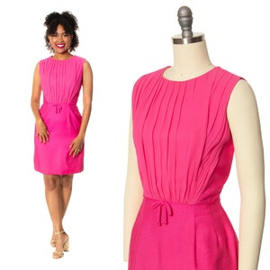 Vintage 1960s Cocktail Dress | 60s Hot Pink Silk Chiffon Wiggle Sheath Bridesmaid Party Barbiecore Mini Dress (x-small/small)