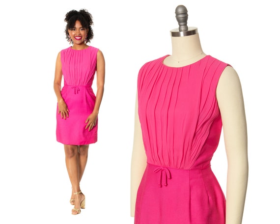 Vintage 1960s Cocktail Dress | 60s Hot Pink Silk … - image 1