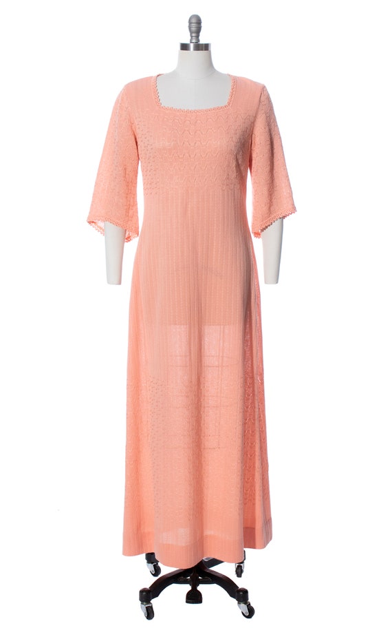 Vintage 1970s Knit Maxi Dress | 70s Peach Pink Kn… - image 2