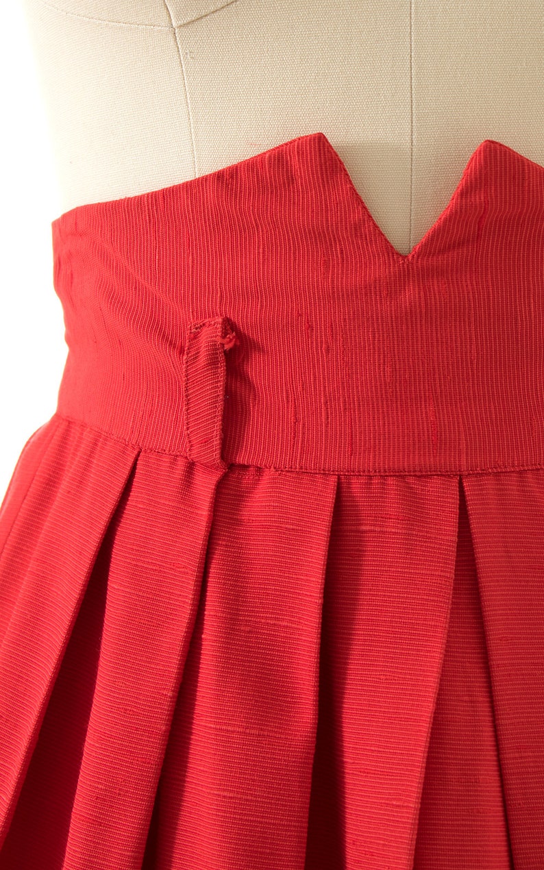 Vintage 1940s Skirt 40s Lipstick Red Cotton Extra High Waisted Pleated Full Swing Skirt x-small image 5