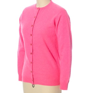 Vintage 1960s Cardigan 60s Hot Neon Pink Knit Wool Angora Mohair Button Up Long Sleeve Sweater Top x-small/small image 3