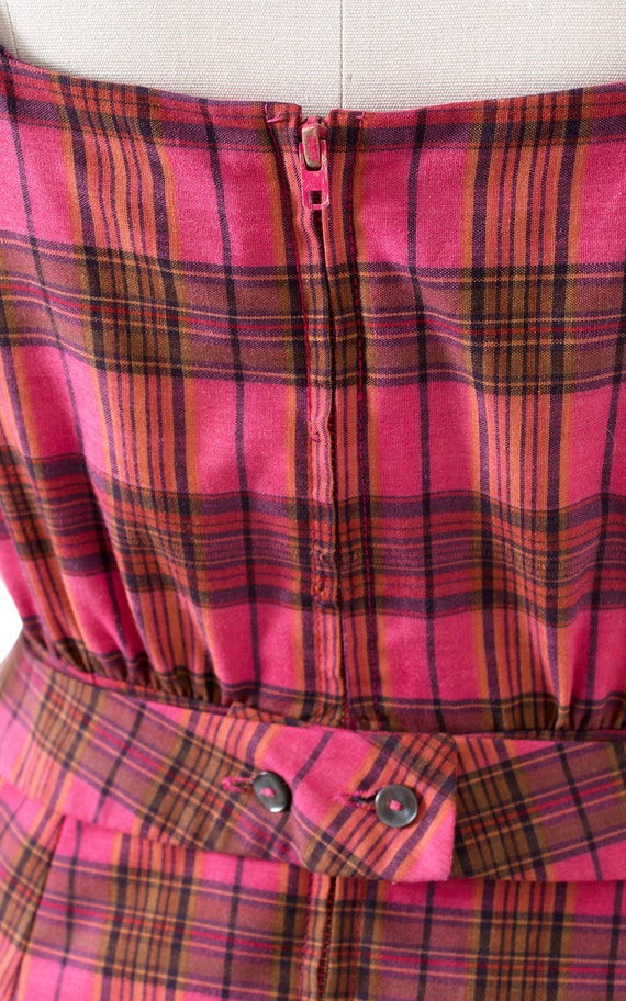 Vintage 1950s Romper | 50s Pink Plaid Cotton Belt… - image 7