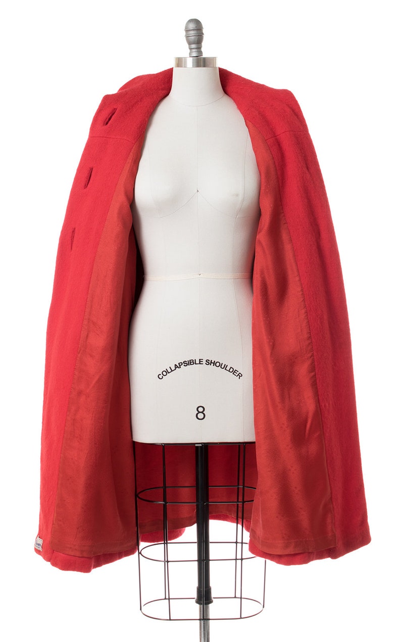 smallmedium 50s Red Wool Swing Coat with Candy Buttons Vintage 1950s Coat