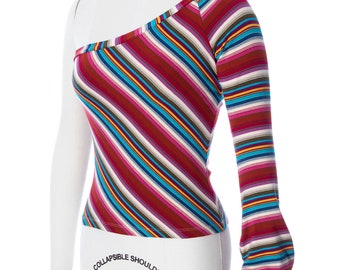 Vintage Y2K Top | 2000s One Single Sleeve Striped Jersey Knit