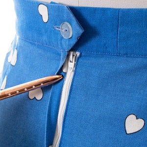 Vintage 1980s Skirt 80s Heart Printed Novelty Print Blue Cotton Pleated Full A-Line Skirt medium image 6