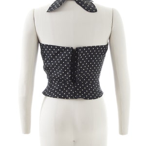 Vintage 1970s Halter Top 70s Polka Dot Cotton Black Cropped Peplum Pin Up Blouse small image 4