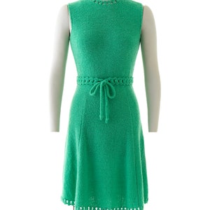 Vintage 1970s Sweater Dress 70s ST JOHN KNITS Knit Wool Jade Kelly Green Belted Sleeveless Day Dress small image 2
