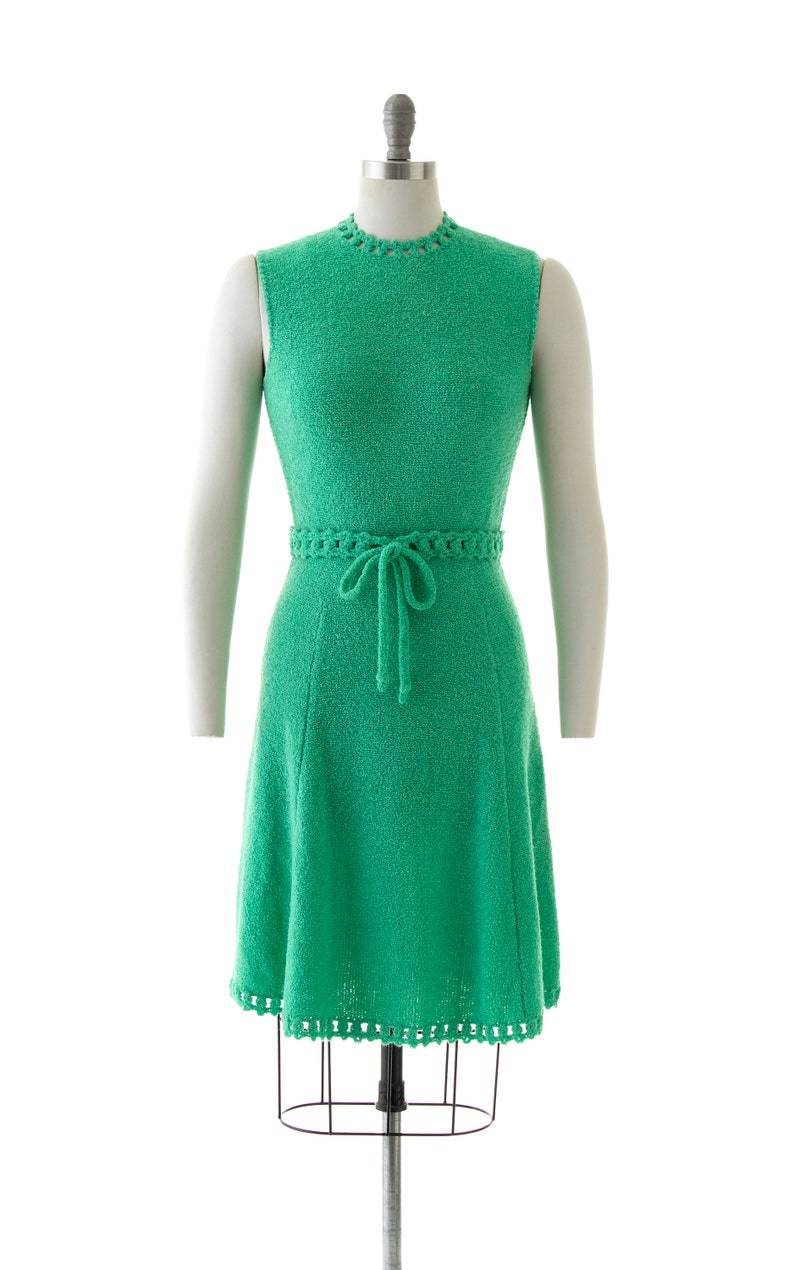 Vintage 1970s Sweater Dress 70s ST JOHN KNITS Knit Wool Jade Kelly Green Belted Sleeveless Day Dress small image 2
