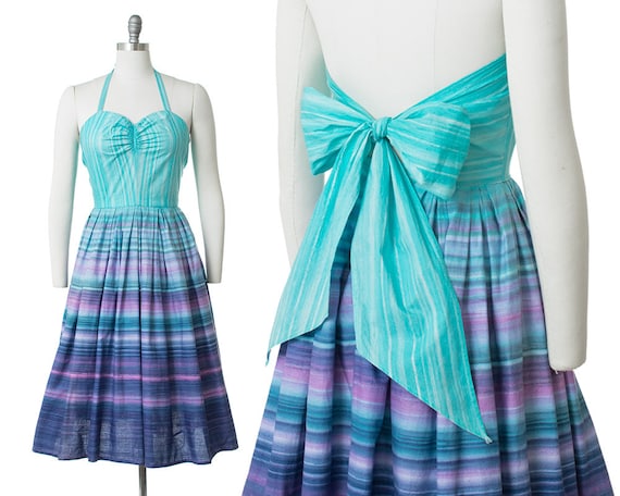 Vintage 1950s Dress | 50s Striped Cotton Sundress