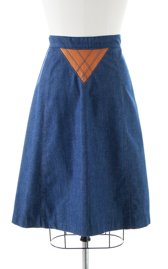 Vintage 1970s Denim Skirt | 70s MS. PIONEER Leath… - image 5