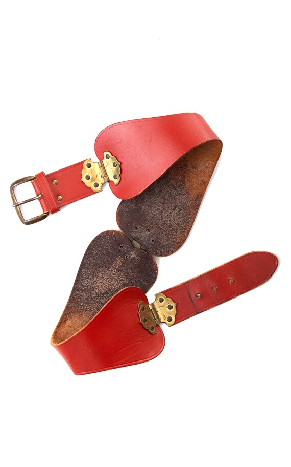 Vintage 1950s Cinch Belt | 50s Red Leather Brass … - image 6