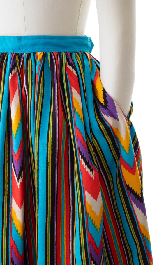 Vintage 1970s Maxi Skirt | 70s Ikat Striped Rayon… - image 5