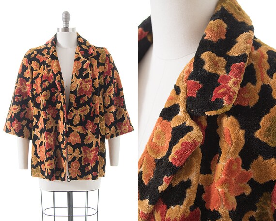 Vintage 1960s 1970s Swing Coat | 60s 70s Dark Flor