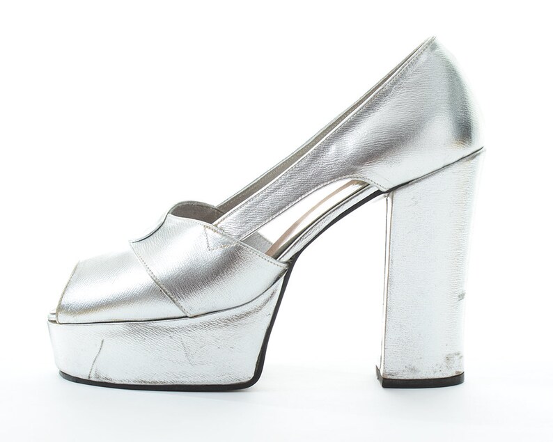 Vintage 1970s Platforms 70s Metallic Silver Disco Party Etsy