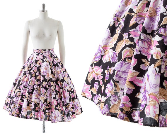 Vintage 1950s Style Circle Skirt | 80s Floral Prin