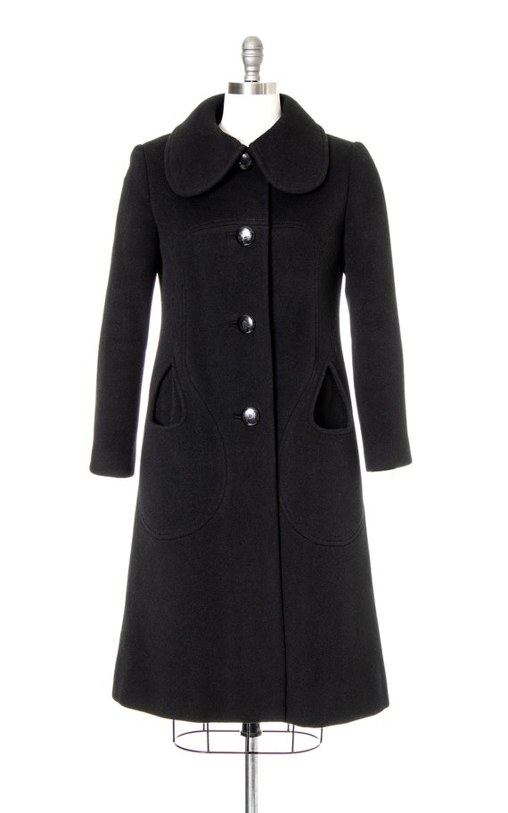Vintage 1960s Coat | 60s PIERRE CARDIN Black Wool… - image 2
