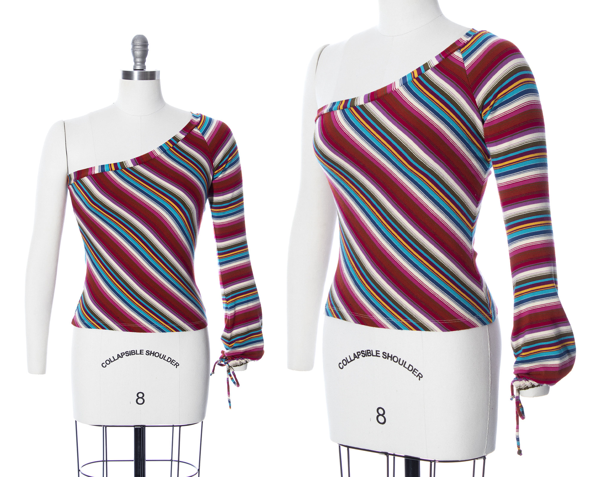 Vintage Y2K Top | 2000s One Single Sleeve Striped Jersey Knit