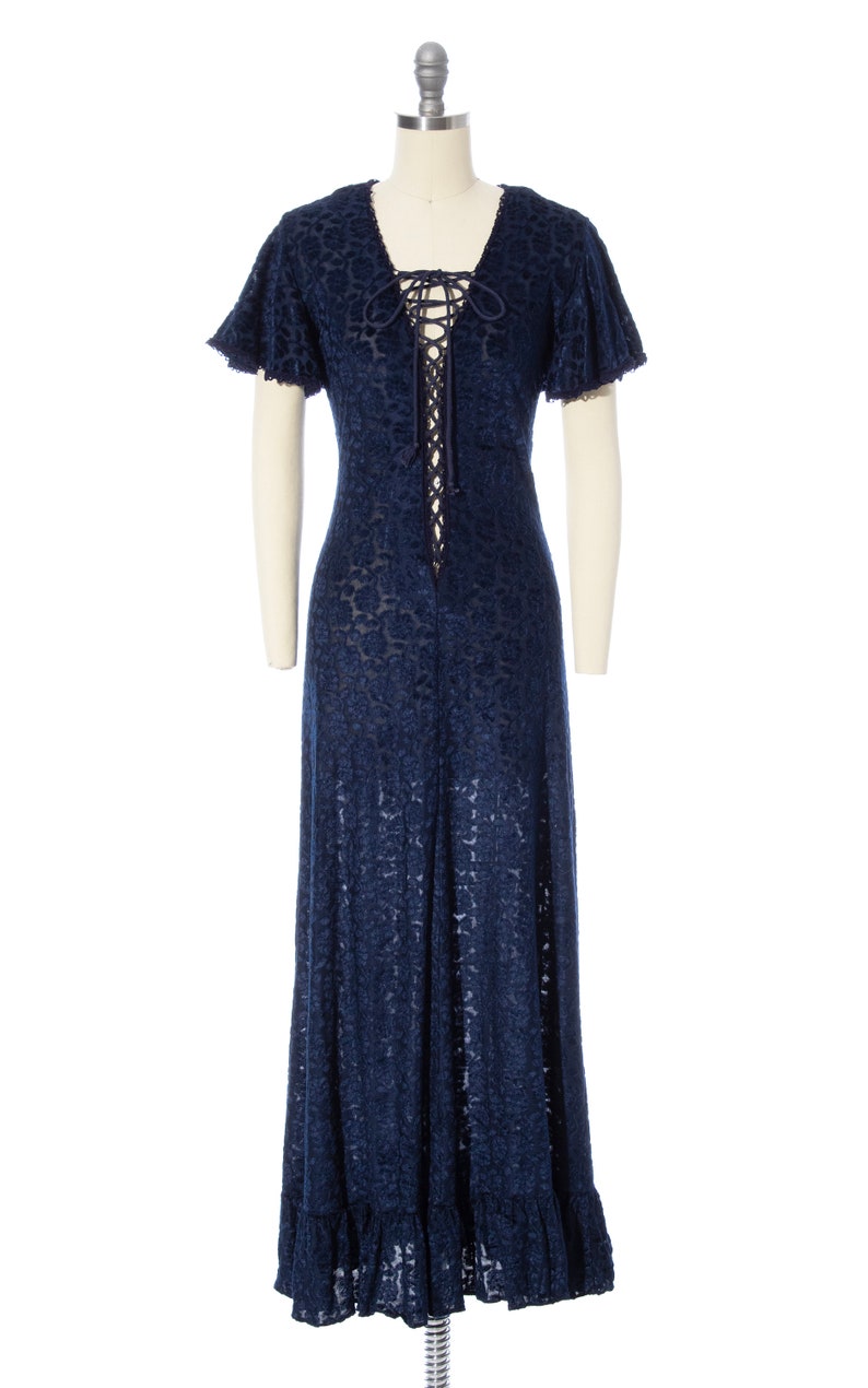 RARE Vintage 1970s GUNNE SAX Dress 70s Navy Blue Burnout - Etsy