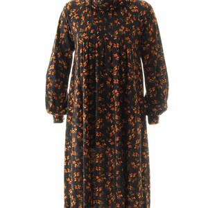 Vintage 1970s Trapeze Dress 70s Floral Print Acrylic Jersey Knit Brown Turtleneck Long Sleeve A-Line Sweater Dress x-small/small/medium image 3