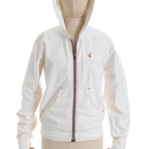 Vintage 1970s Jacket 70s LEVIS Orange Tab White Cotton Denim Hooded Zip Up Boho Minimalist Jacket small/medium image 2