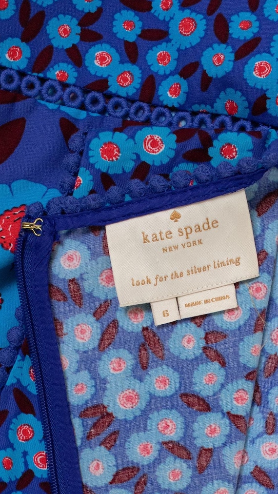 Modern KATE SPADE Tangier Sundress | 1950s Style Blue Floral Cotton Fit Flare Full Skirt Sleeveless Day Dress | medium