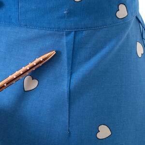 Vintage 1980s Skirt 80s Heart Printed Novelty Print Blue Cotton Pleated Full A-Line Skirt medium image 7
