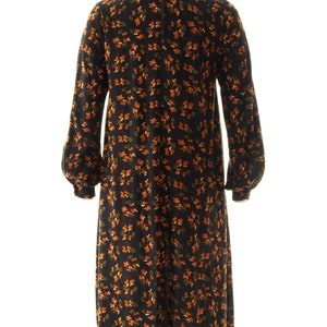 Vintage 1970s Trapeze Dress 70s Floral Print Acrylic Jersey Knit Brown Turtleneck Long Sleeve A-Line Sweater Dress x-small/small/medium image 5