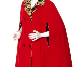 Vintage 1960s Reversible Cape | 60s Leopard Ocelot Animal Print
