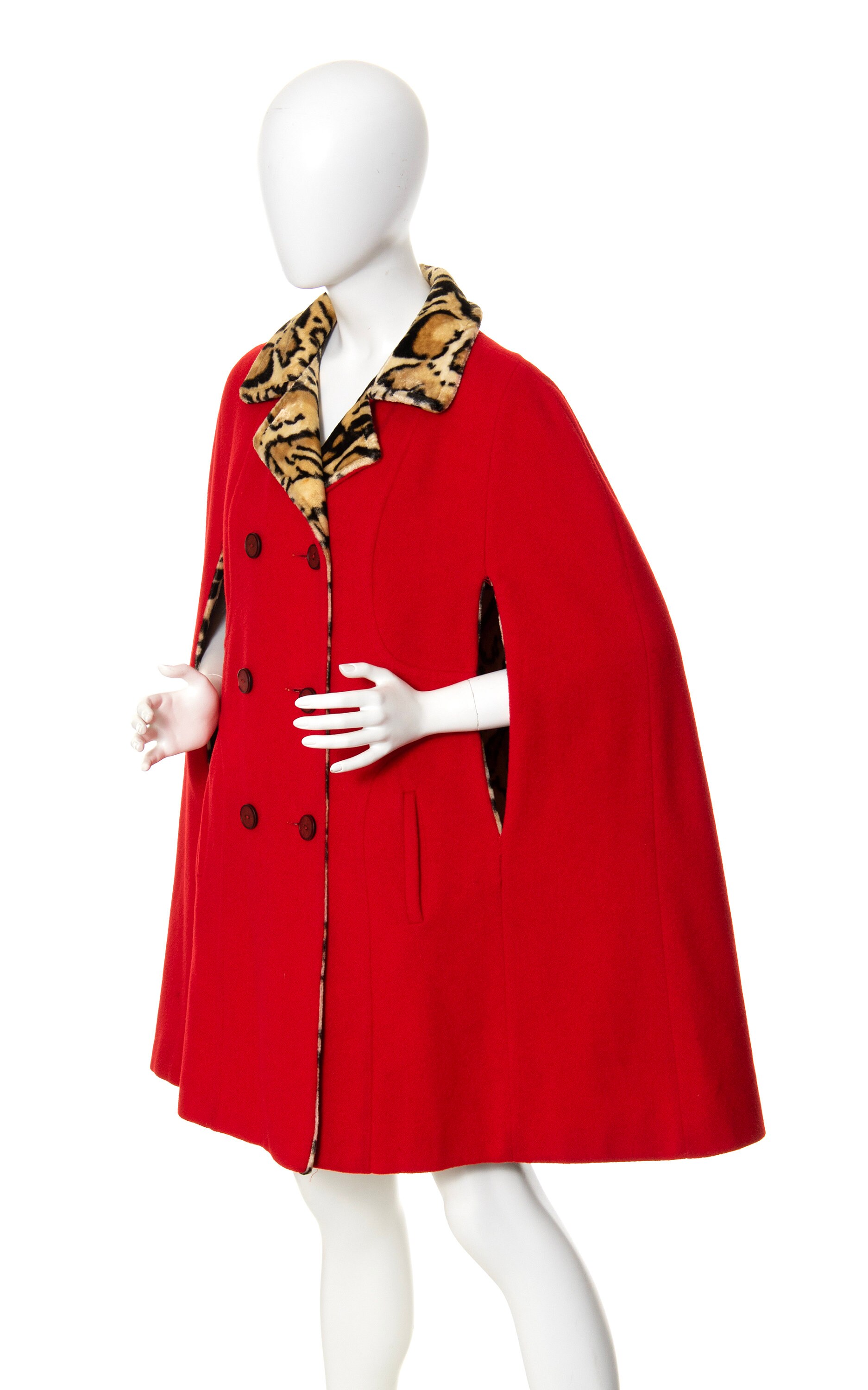 Vintage 1960s Reversible Cape | 60s Leopard Ocelot Animal Print