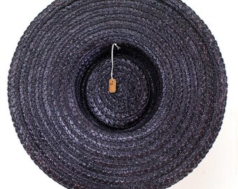 Vintage 1970s does 1950s Black Straw Wide Brim Summer Sun Hat (3 Available) Vintage 1970s Sun Hat | 70s Does 1950s Black Straw Wide Brim  main image 3