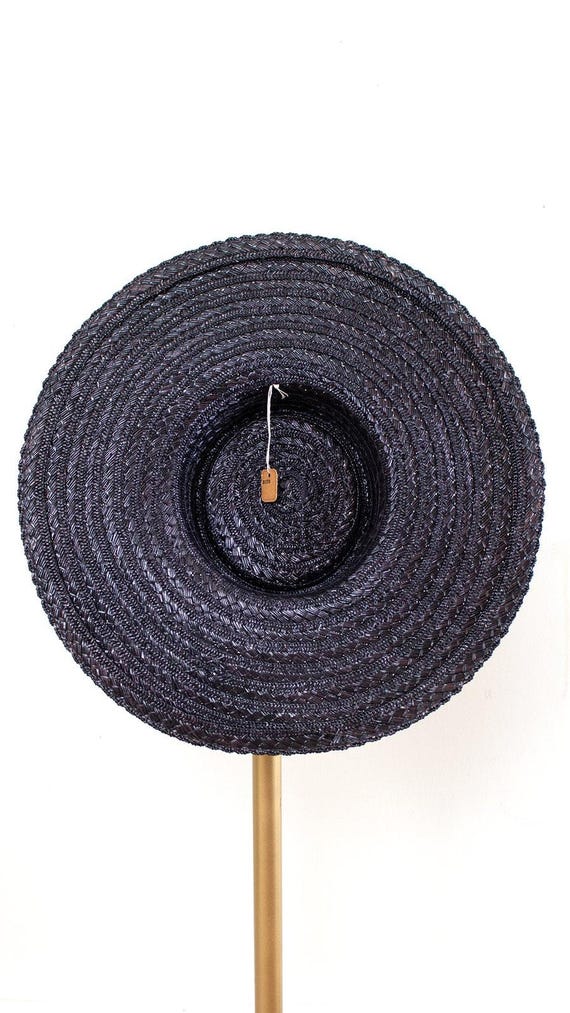 Vintage 1970s Sun Hat | 70s Does 1950s Black Straw Wide Brim  display picture 3