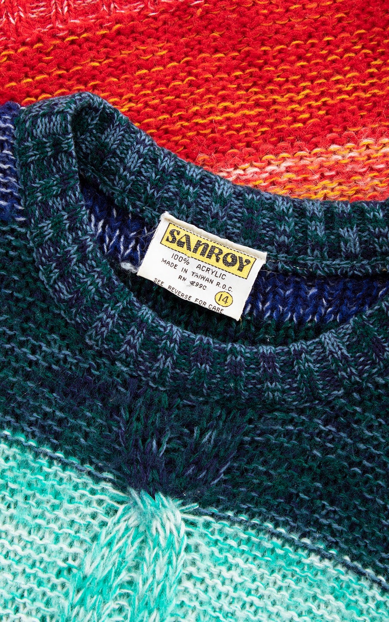 Vintage 1970s Sweater Vest 70s Rainbow Striped Knit Acrylic Sleeveless Fitted Sweater Top small image 7