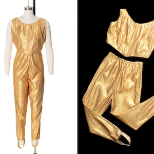 Completo pantaloni e top vintage anni '50 / Completo canotta con pantaloni a sigaretta a vita alta in lamé lurex oro metallizzato anni '50 Western Rockabilly Pin Up (piccolo)
