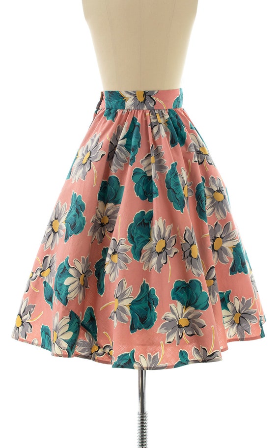 Vintage 1940s Skirt | 40s Floral Printed Cotton P… - image 4