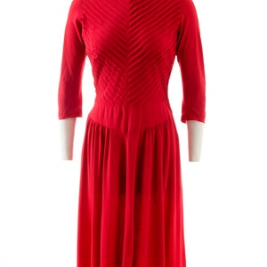 Vintage 1940s Dress 40s Red Rayon Pleated Fit and Flare Full Skirt Holiday Evening Cocktail Formal Dress medium image 3