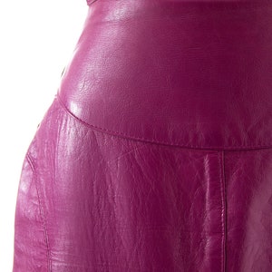 Vintage 1970s Pencil Skirt 70s Purple Leather Buttery Soft High Waisted Midi Wiggle Skirt small image 6