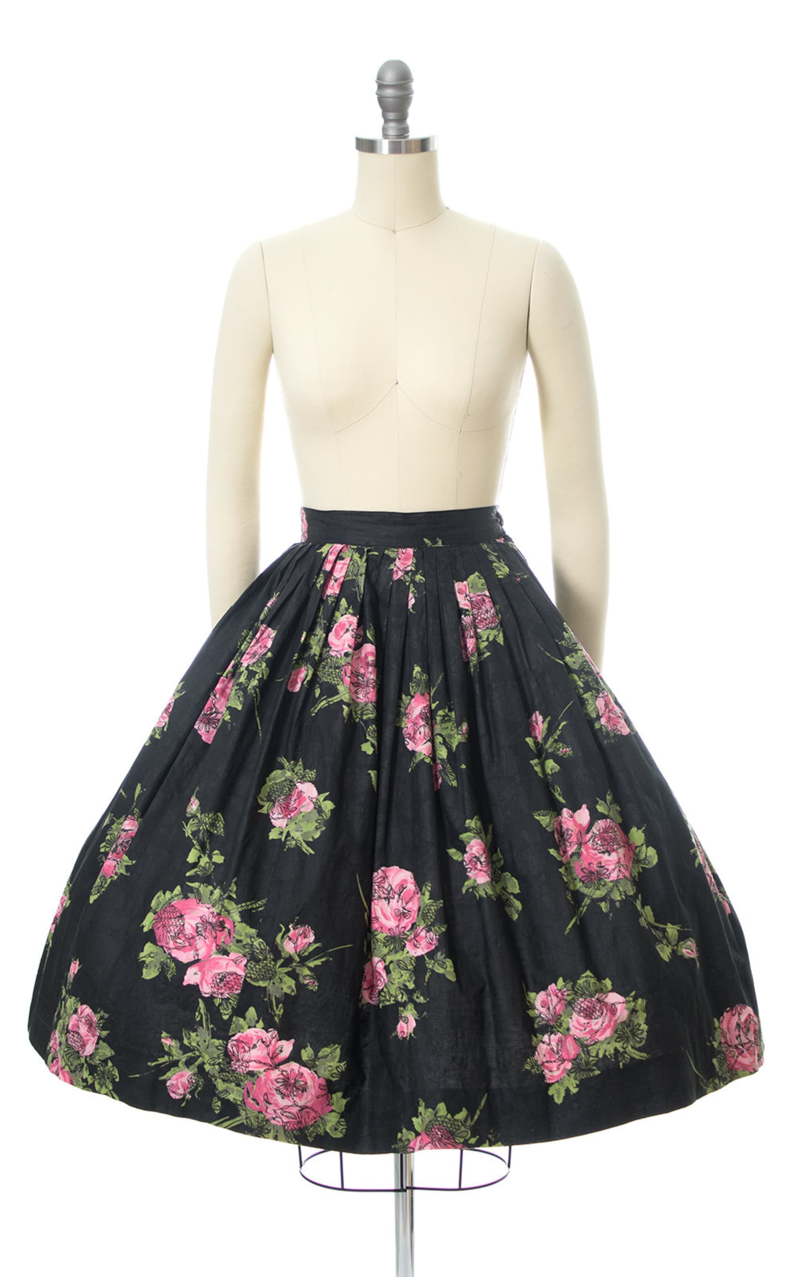 1950s Floral Print Skirt | XS/S