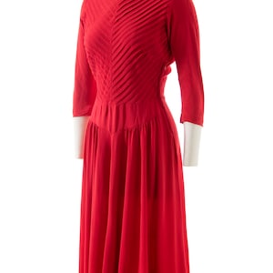 Vintage 1940s Dress 40s Red Rayon Pleated Fit and Flare Full Skirt Holiday Evening Cocktail Formal Dress medium image 4
